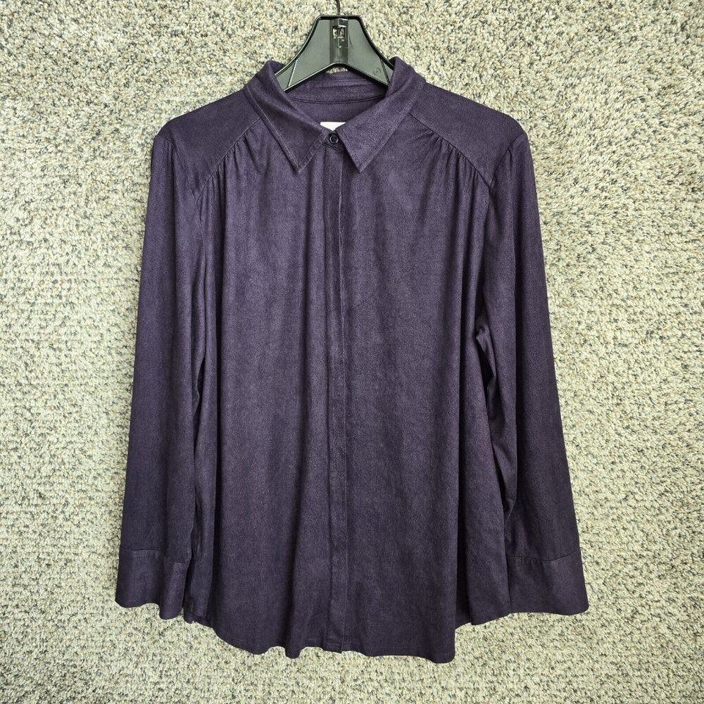 Chicos Top Womens 2 US‎ Large Purple Faux Suede Button Up Long Sleeve Ladies